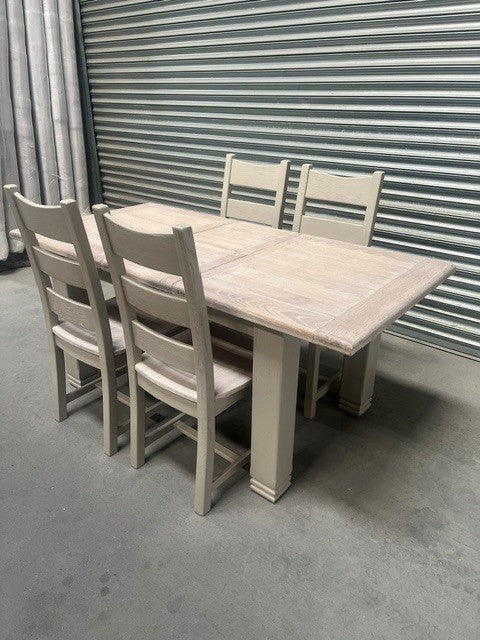 Danube Oak 1.4m Ext Dining Set painted Oyster - Apr16
