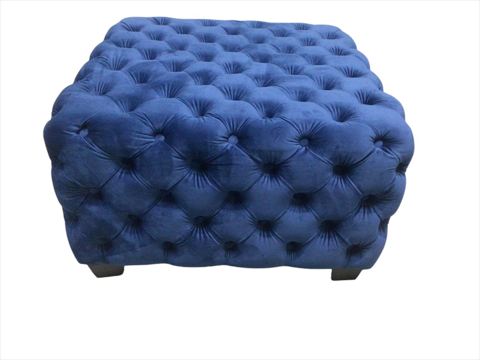 Blue Velvet Square Footstool