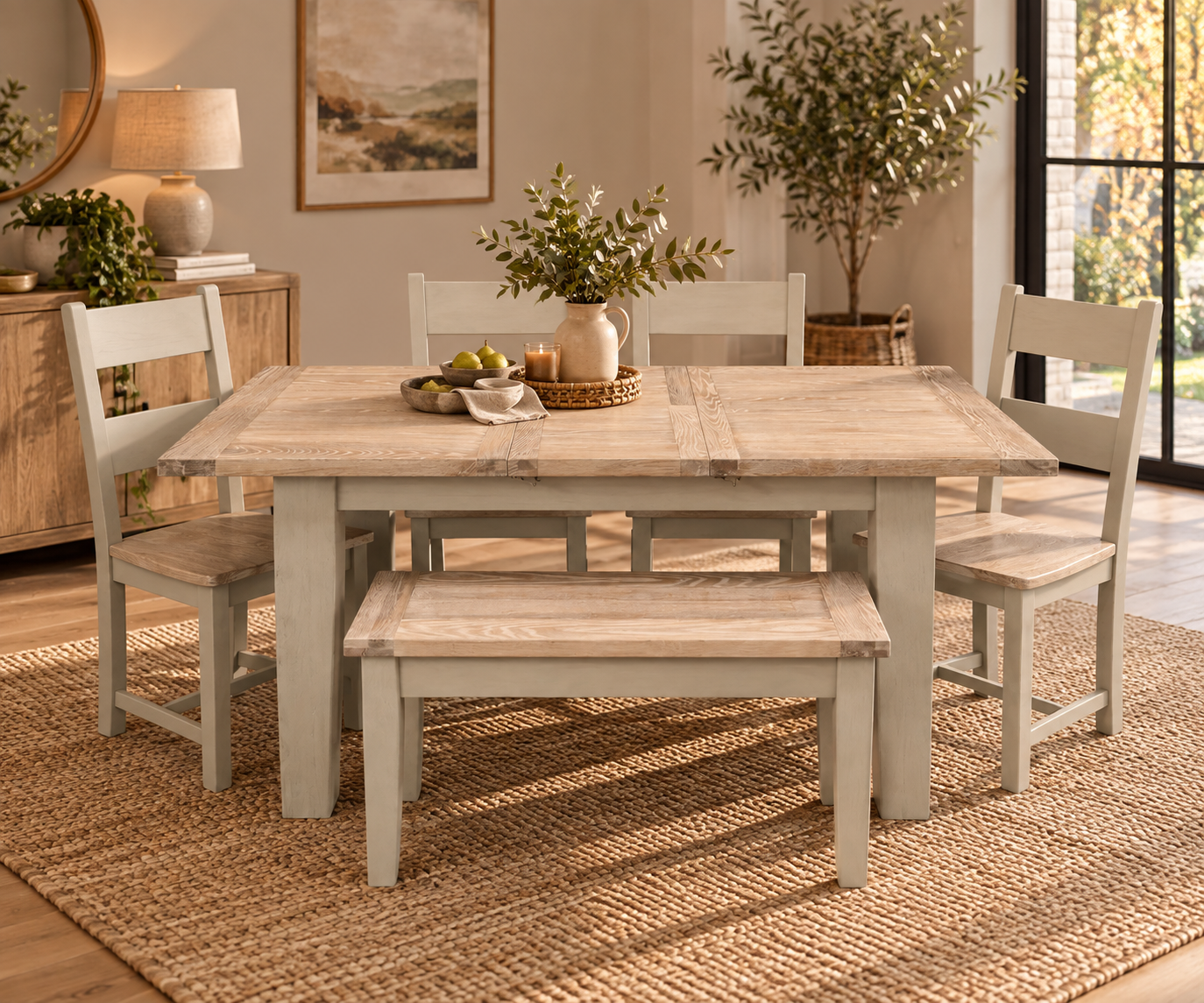 Calgary Oak 1.4m Ext Dining Set painted Oyster with a Ciffa Finish