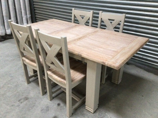 Danube Oak 1.4m Ext Dining Set painted Oyster - Ex Display (Feb 19)