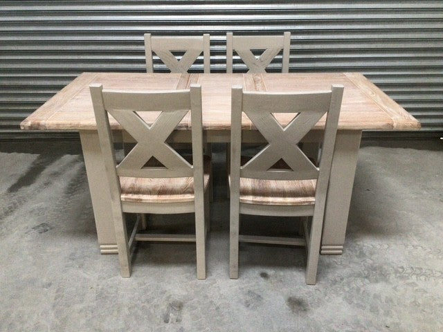 Danube Oak 1.4m Ext Dining Set painted Oyster - Ex Display (Feb 19)