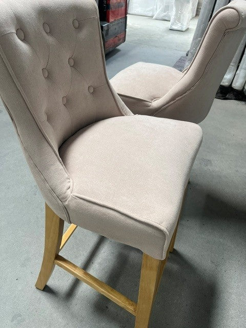 Kingston Beige Chenille Bar Stool - Set of 2 - Ex Display