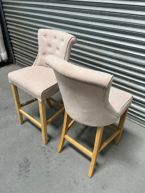 Kingston Beige Chenille Bar Stool - Set of 2 - Ex Display
