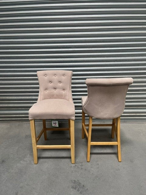 Kingston Beige Chenille Bar Stool - Set of 2 - Ex Display