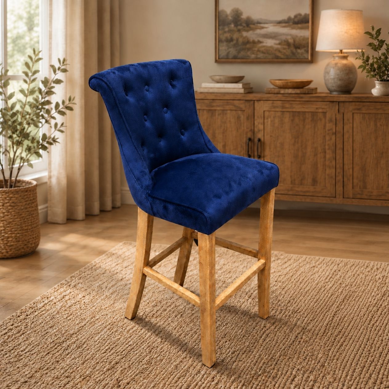 Kingston Blue Velvet Bar Stool