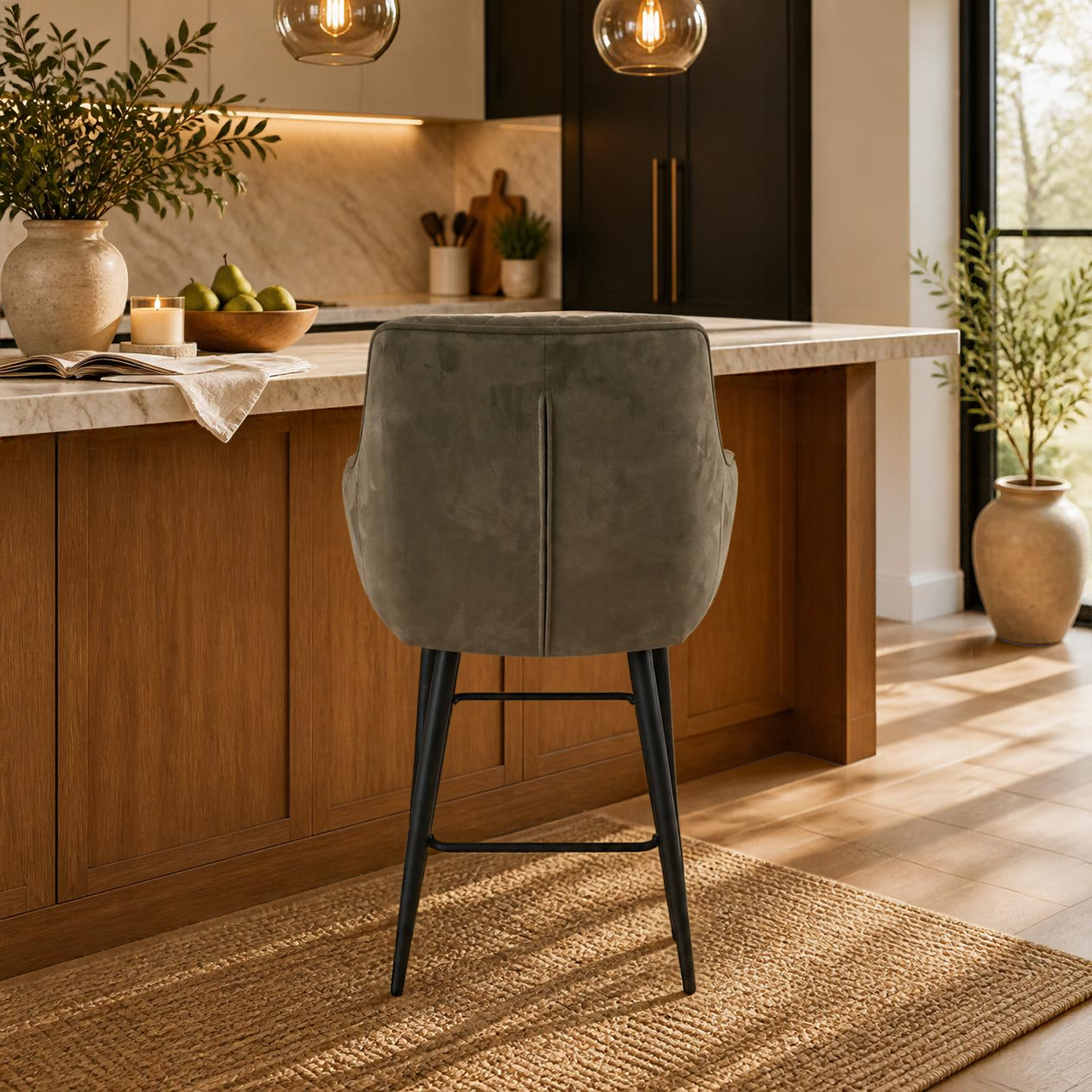 Clover Upholstered Bar Stool - Olive Green