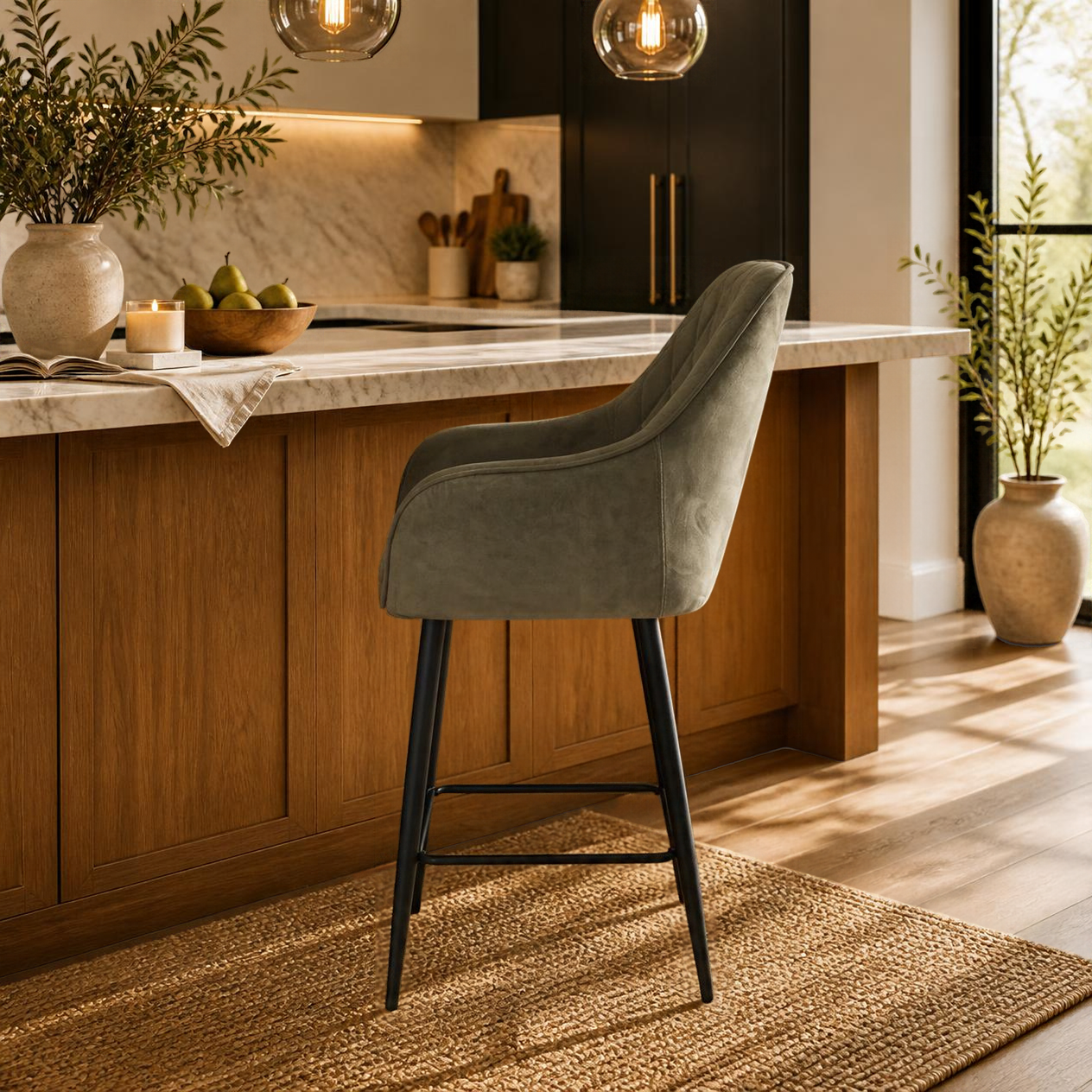 Clover Upholstered Bar Stool - Olive Green