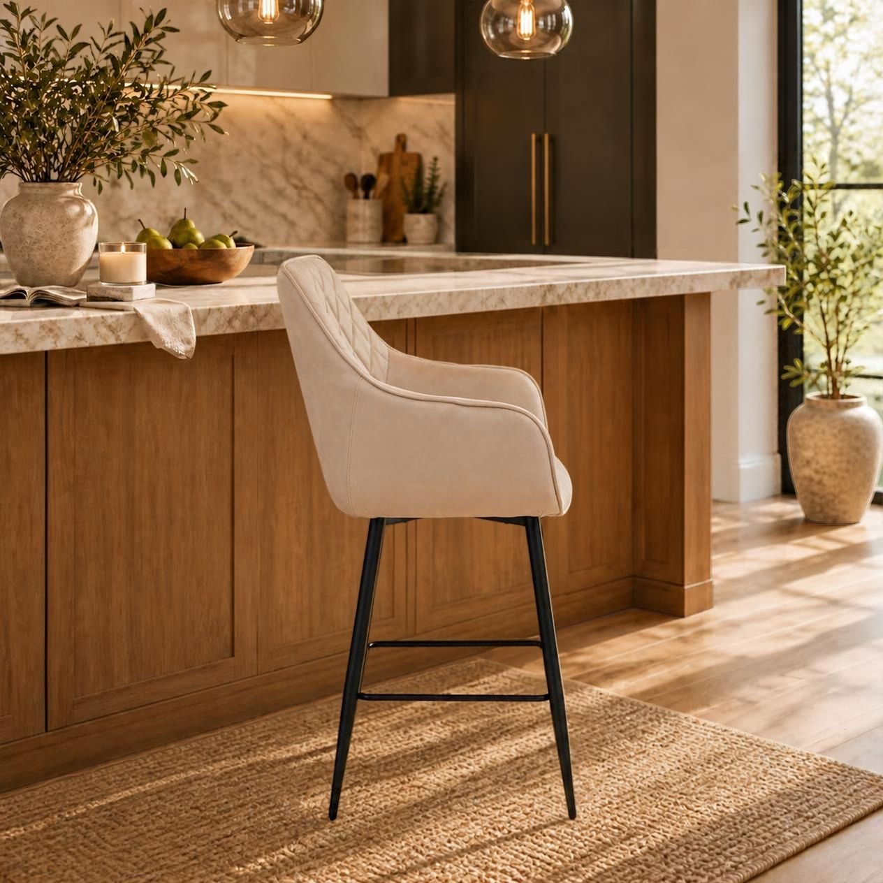 Clover Upholstered Bar Stool - Taupe Faux Suede