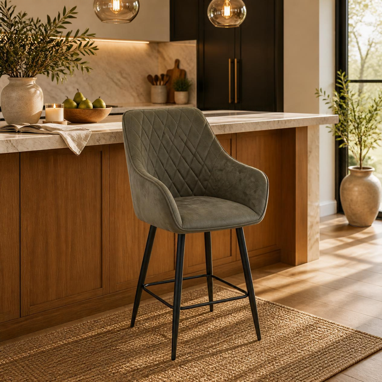 Clover Upholstered Bar Stool - Olive Green