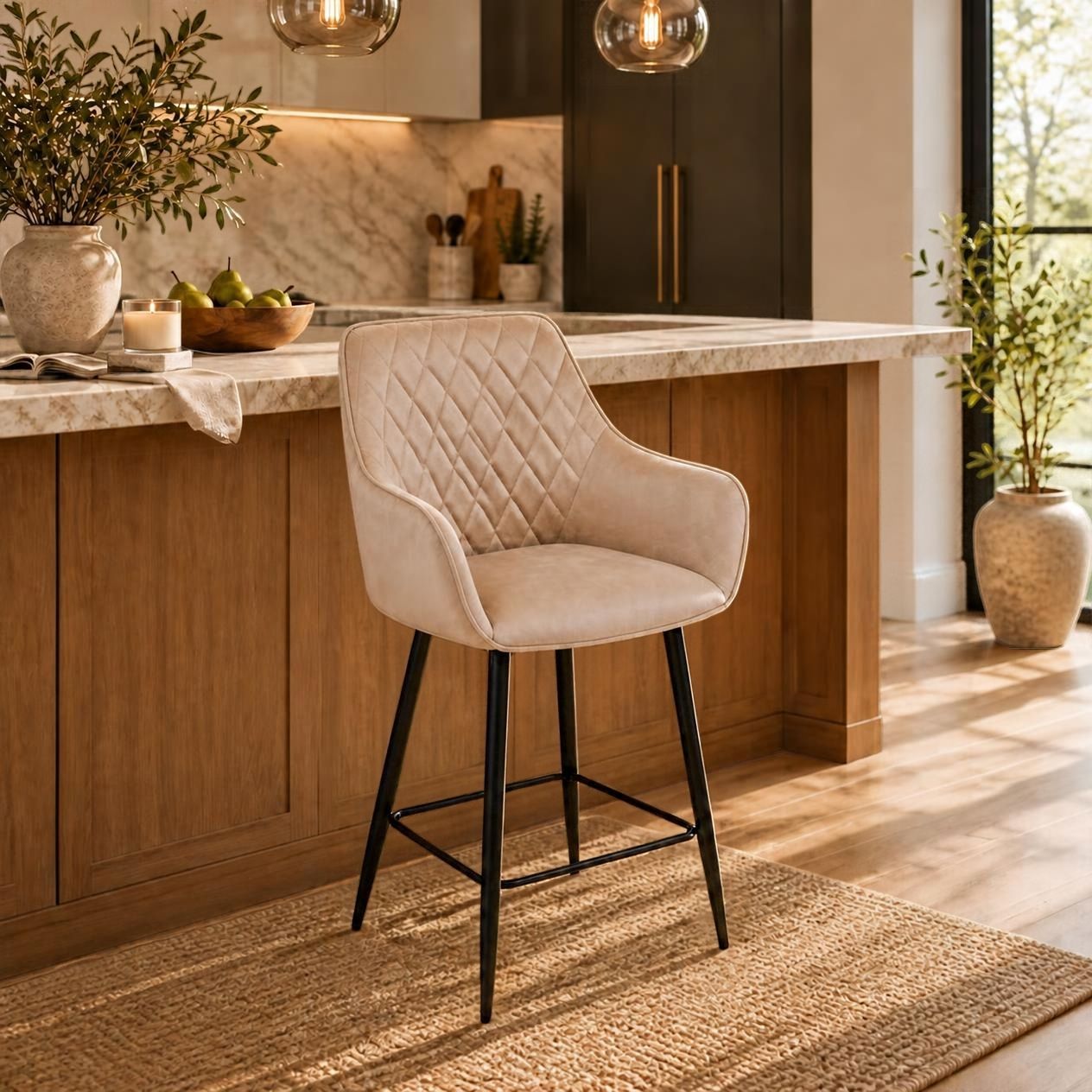 Clover Upholstered Bar Stool - Taupe Faux Suede