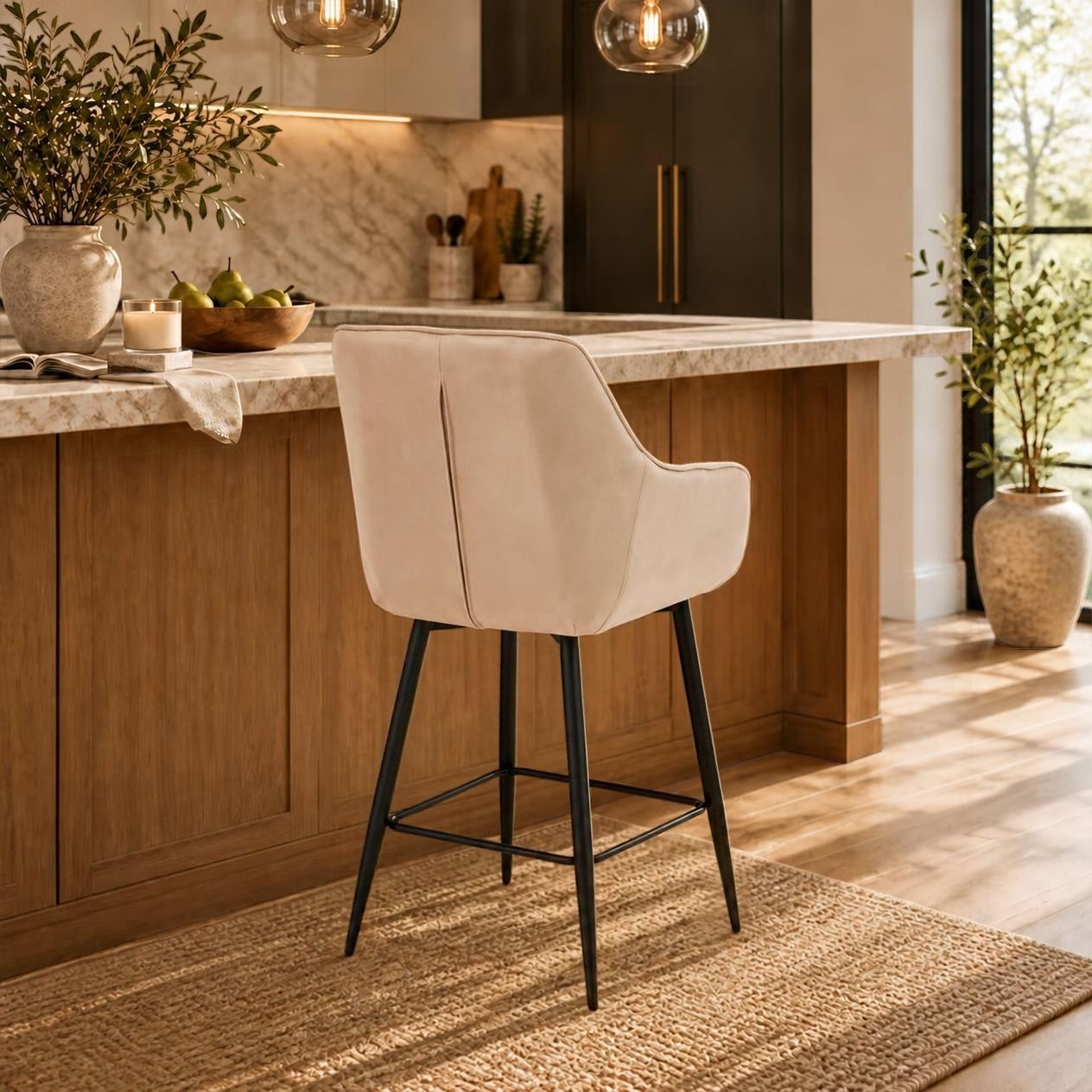 Clover Upholstered Bar Stool - Taupe Faux Suede
