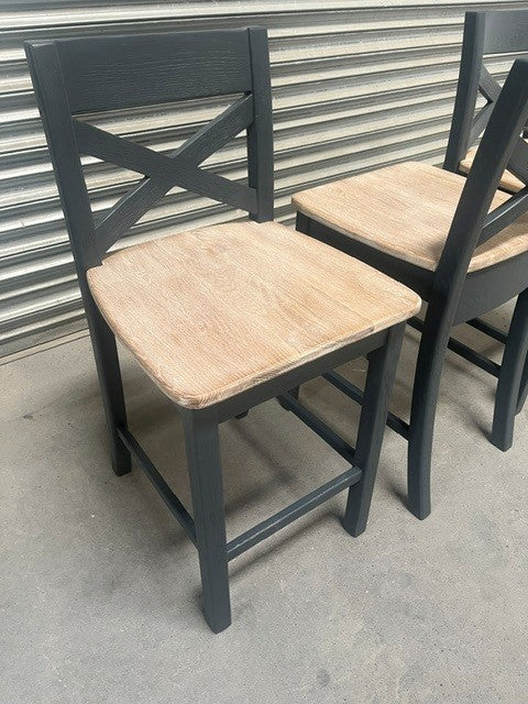 Maximus Oak Bar Stool painted Night Blue with a Ciffa Finish - Set of 3