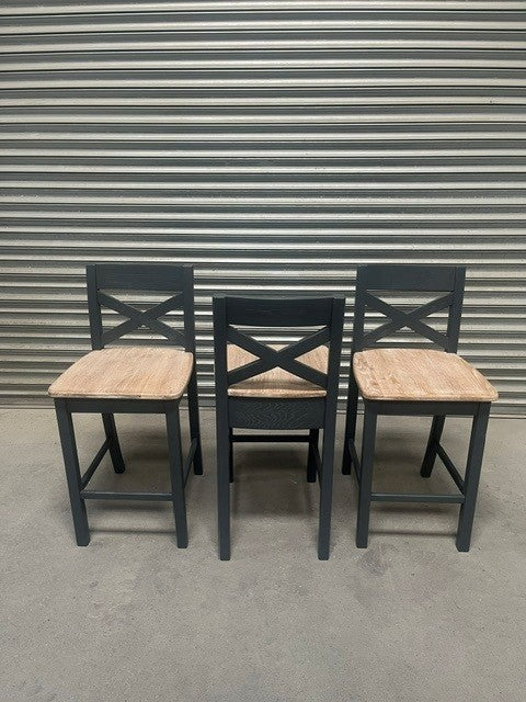 Maximus Oak Bar Stool painted Night Blue with a Ciffa Finish - Set of 3