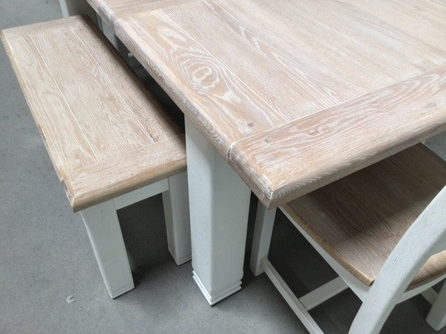Danube Oak 1.4m Ext Dining Set painted Oxford White - (May11)