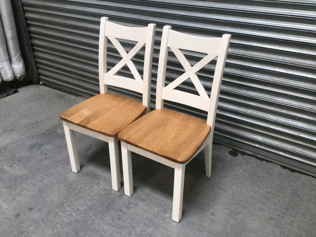 Cross-Back Oak Dining Chair painted Off-White (Nov06) - Set of 2