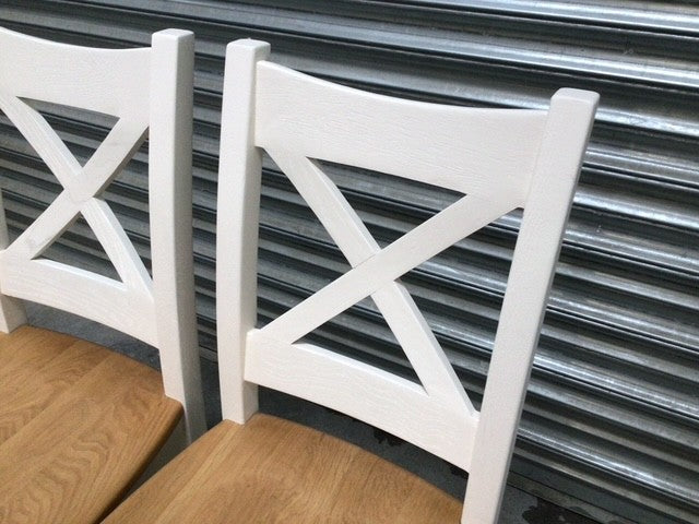 Cross-Back Oak Dining Chair painted Off-White (Nov06) - Set of 2