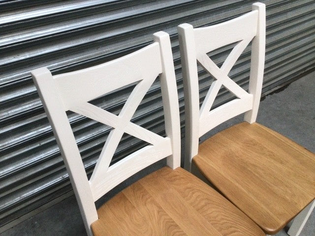 Cross-Back Oak Dining Chair painted Off-White (Nov06) - Set of 2