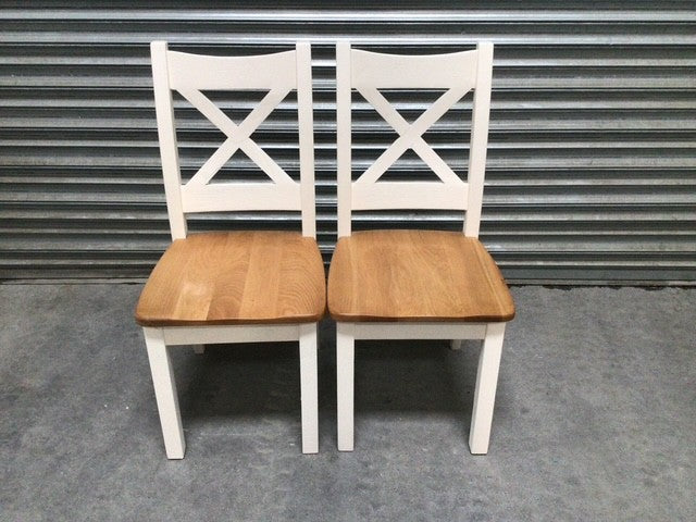 Cross-Back Oak Dining Chair painted Off-White (Nov06) - Set of 2
