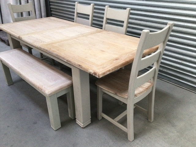 Danube Oak 1.8m Ext Dining Set painted Oyster - Oct10