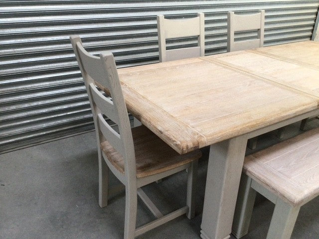 Danube Oak 1.8m Ext Dining Set painted Oyster - Oct10