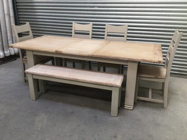 Danube Oak 1.8m Ext Dining Set painted Oyster - Oct10