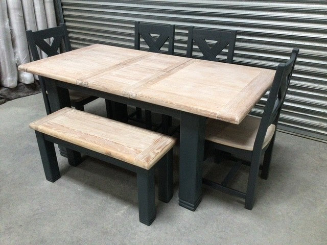 Danube Oak 1.4m Ext Dining Set painted Night Blue - Oct 31