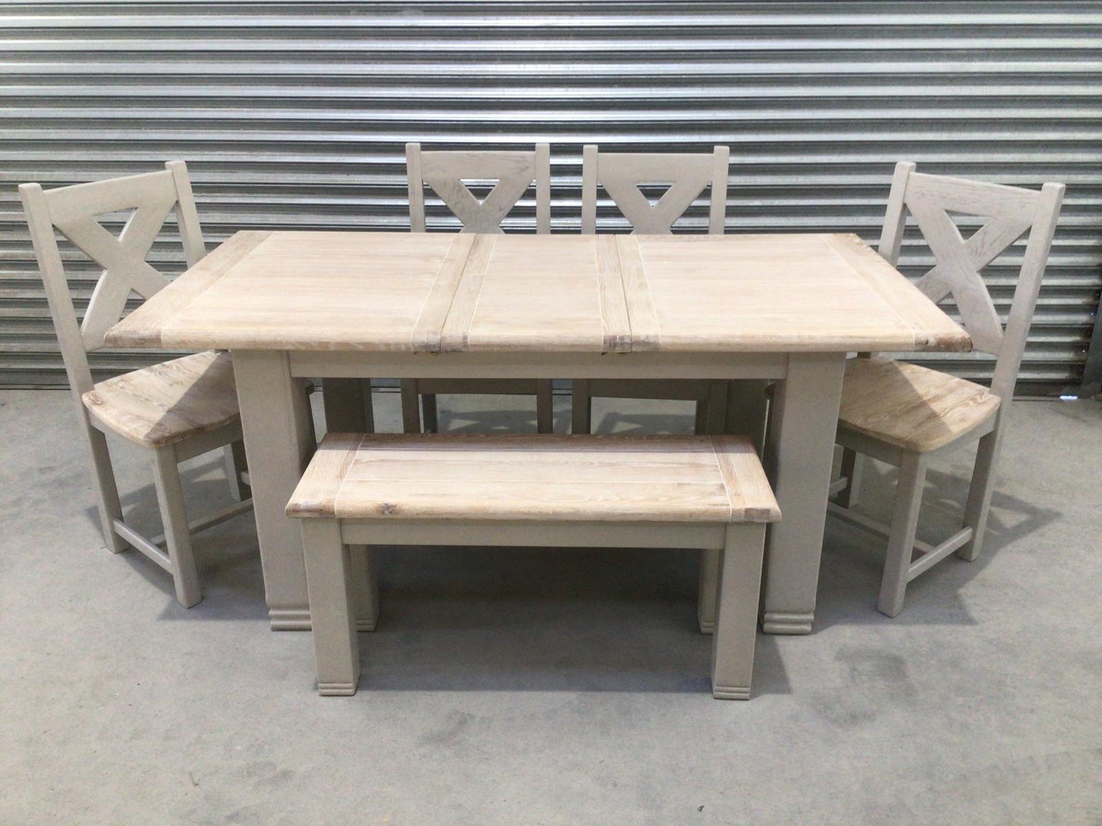 Danube Oak 1.4m Ext Dining Set painted Oyster - Display Model