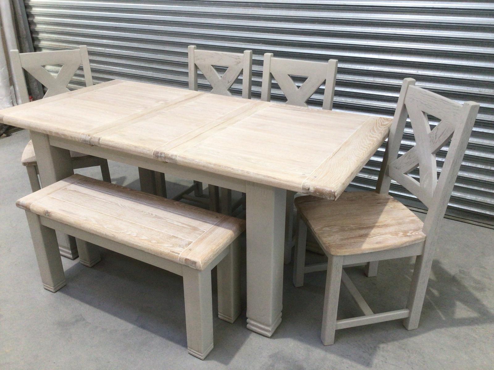 Danube Oak 1.4m Ext Dining Set painted Oyster - Display Model