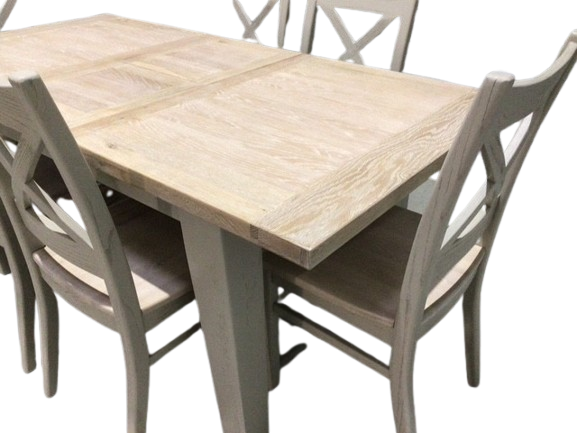 Calgary Oak 1.4m Ext Dining Set painted Oyster with a Ciffa Finish
