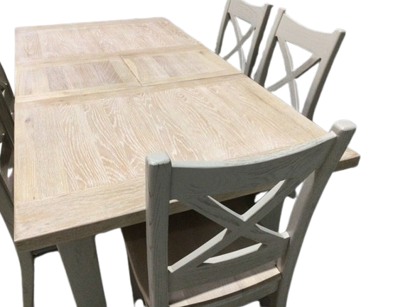 Calgary Oak 1.4m Ext Dining Set painted Oyster with a Ciffa Finish