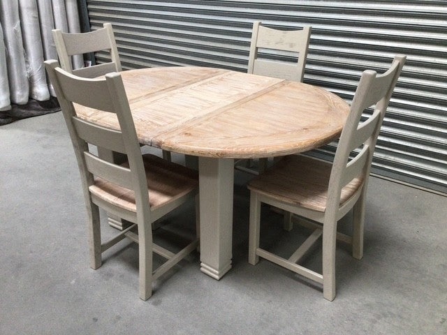 Danube Oak 1.1m Round Extension Dining Set painted Oyster - Sep12