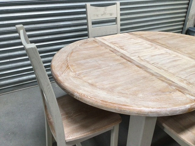 Danube Oak 1.1m Round Extension Dining Set painted Oyster - Sep12