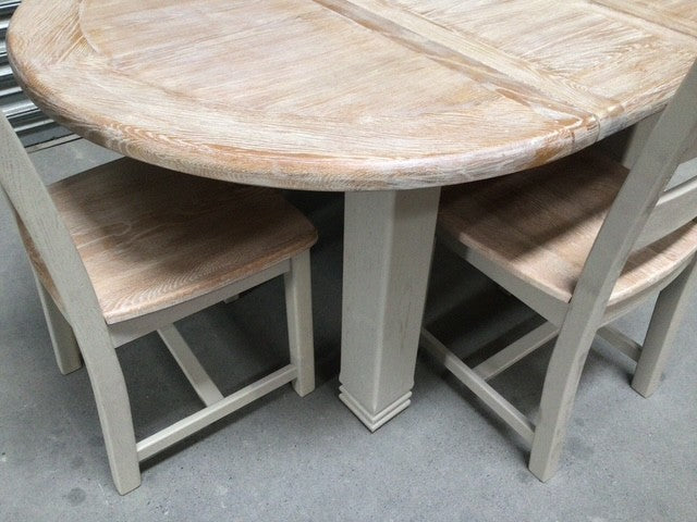 Danube Oak 1.1m Round Extension Dining Set painted Oyster - Sep12