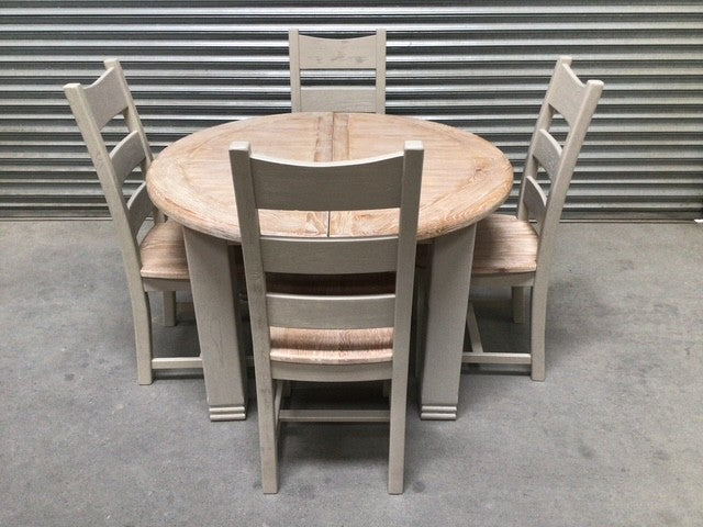 Danube Oak 1.1m Round Extension Dining Set painted Oyster - Sep12