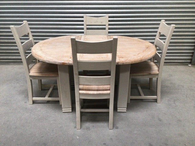 Danube Oak 1.1m Round Extension Dining Set painted Oyster - Sep12