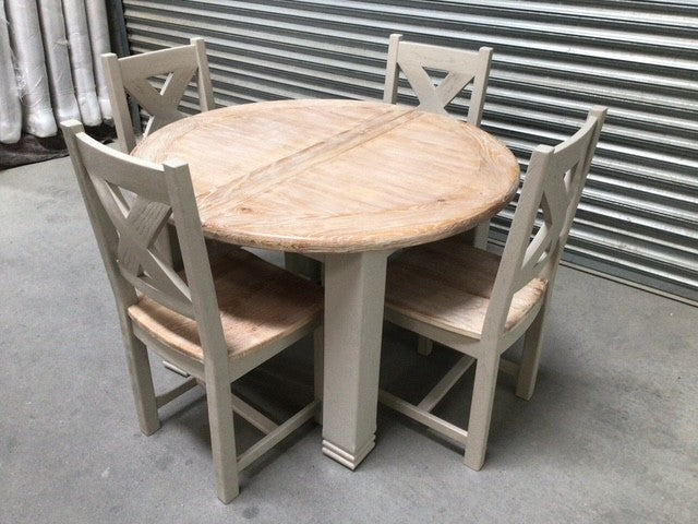 Danube Oak 1.1m Round Extension Dining Set painted Oyster - Sep13