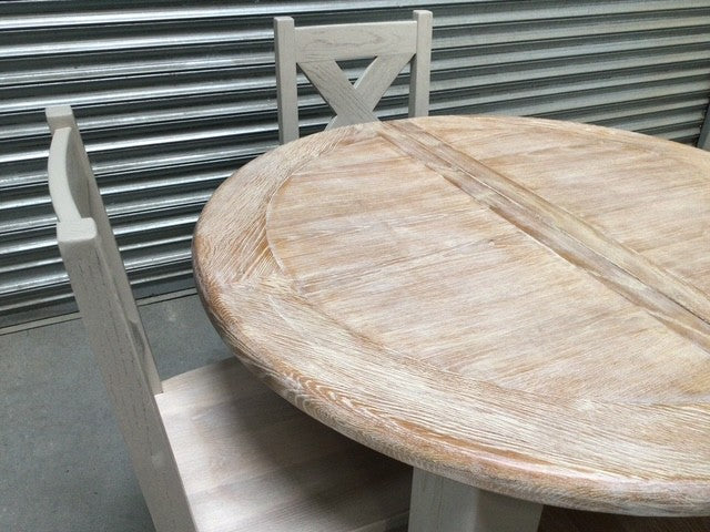 Danube Oak 1.1m Round Extension Dining Set painted Oyster - Sep13