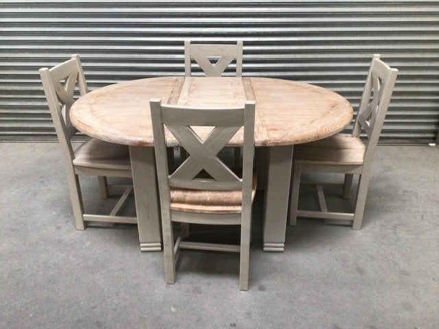 Danube Oak 1.1m Round Extension Dining Set painted Oyster - Sep13