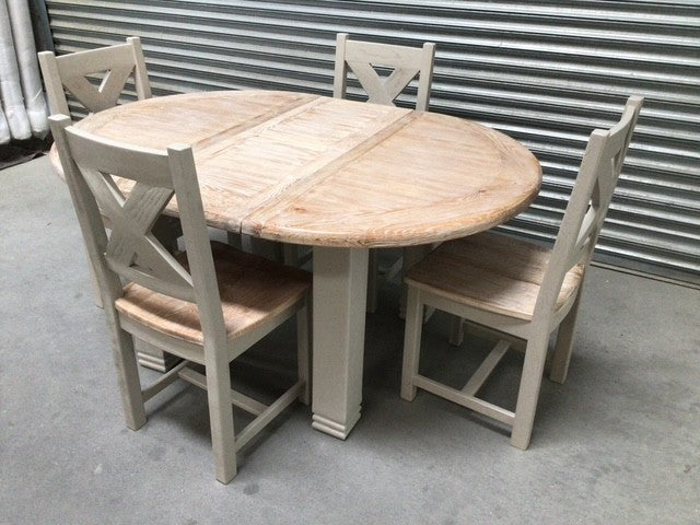 Danube Oak 1.1m Round Extension Dining Set painted Oyster - Sep13