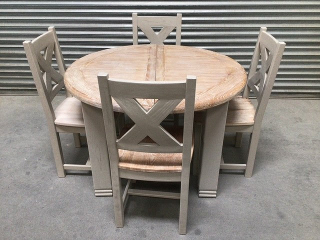 Danube Oak 1.1m Round Extension Dining Set painted Oyster - Sep13