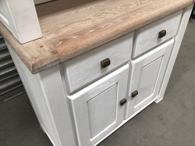 Danube Oak Small Buffet Hutch painted Off-White with a Ciffa Finish - (OXW) Sep 27