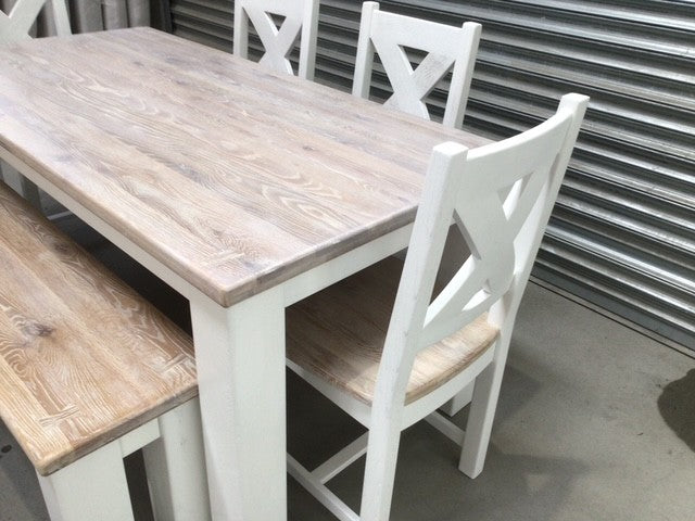 Tommy Solid Oak 1.8m Dining Set painted Off-White with Ciffa Finish