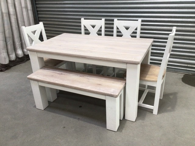 Tommy Solid Oak 1.5m Dining Set painted Off-White with a Ciffa Finish