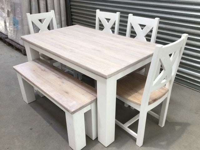 Tommy Solid Oak 1.5m Dining Set painted Off-White with a Ciffa Finish