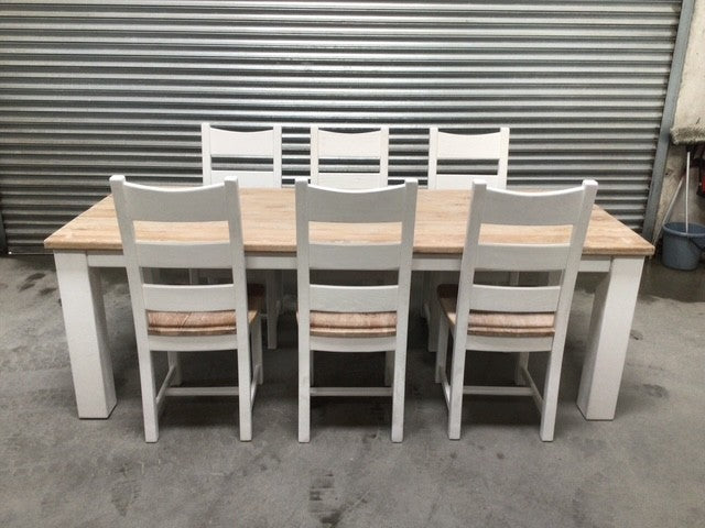 Tommy Solid Oak 2.3m Dining Set painted Off-White