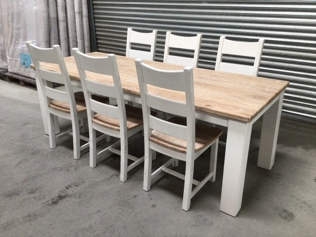 Tommy Solid Oak 2.3m Dining Set painted Off-White