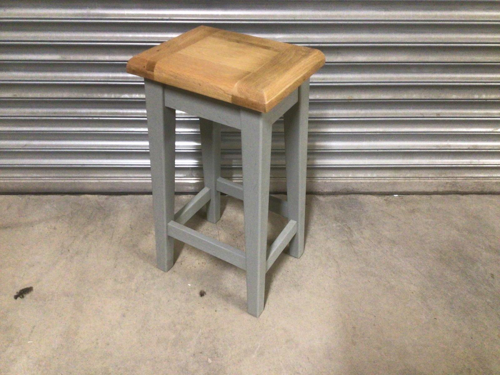 Vancouver Oak Stool painted French Grey - Ex Display