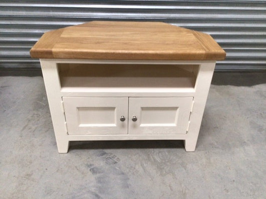 Yes Oak Small Corner TV Unit painted Off-White