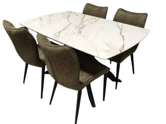Subiaco Ceramic 1.4m Dining Set - Beige Marble