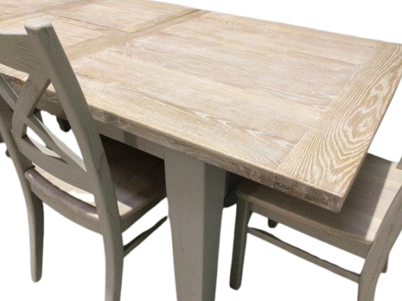 Calgary Oak 1.8m Ext Dining Set painted Oyster with a Ciffa Finish